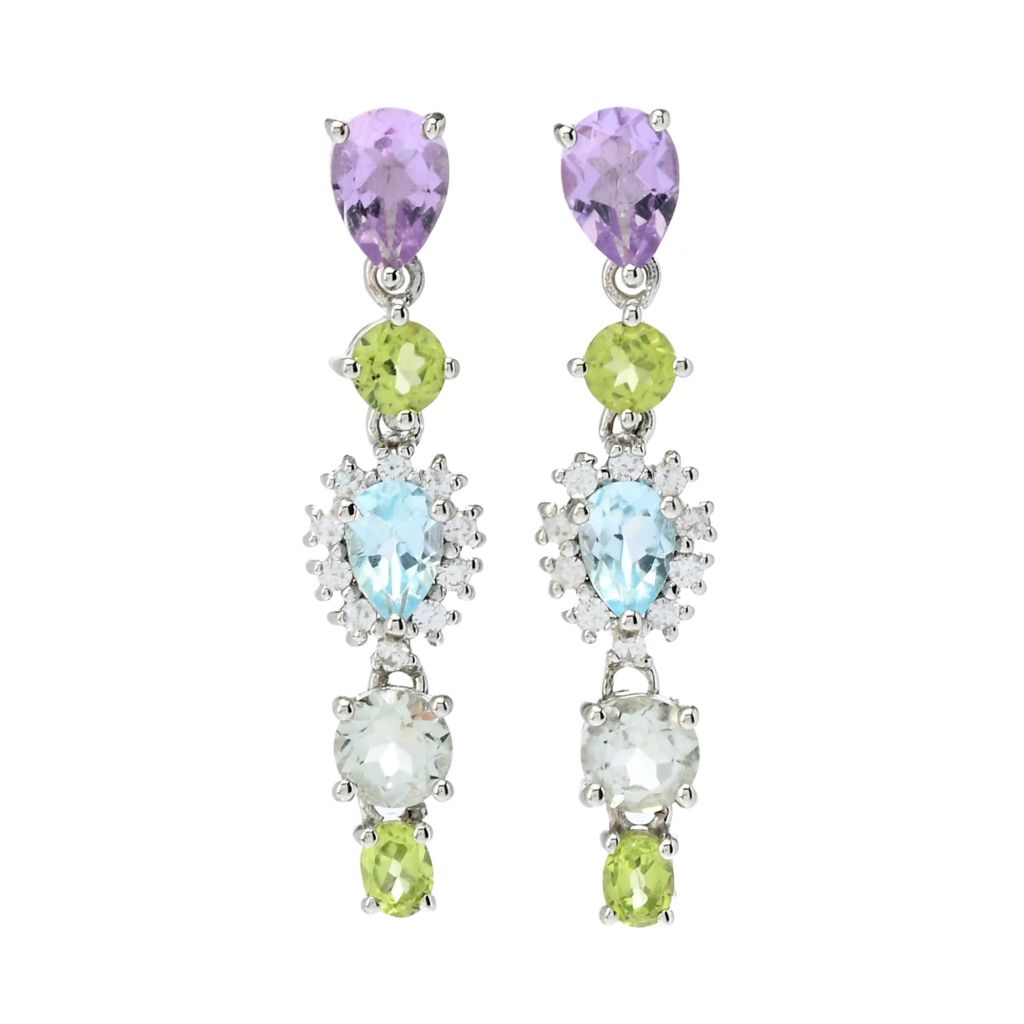 Claire Vessot Designs 4.51ctw Multi Gemstone Floral Inspired Drop Earrings