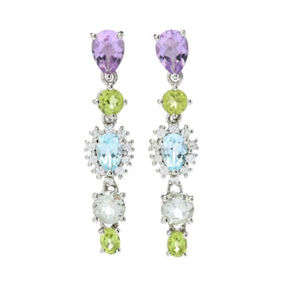 Claire Vessot Designs 4.51ctw Multi Gemstone Floral Inspired Drop Earrings