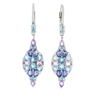 Claire Vessot Designs 5.06ctw Topaz, Amethyst, Tanzanite & Zircon Drop Earrings