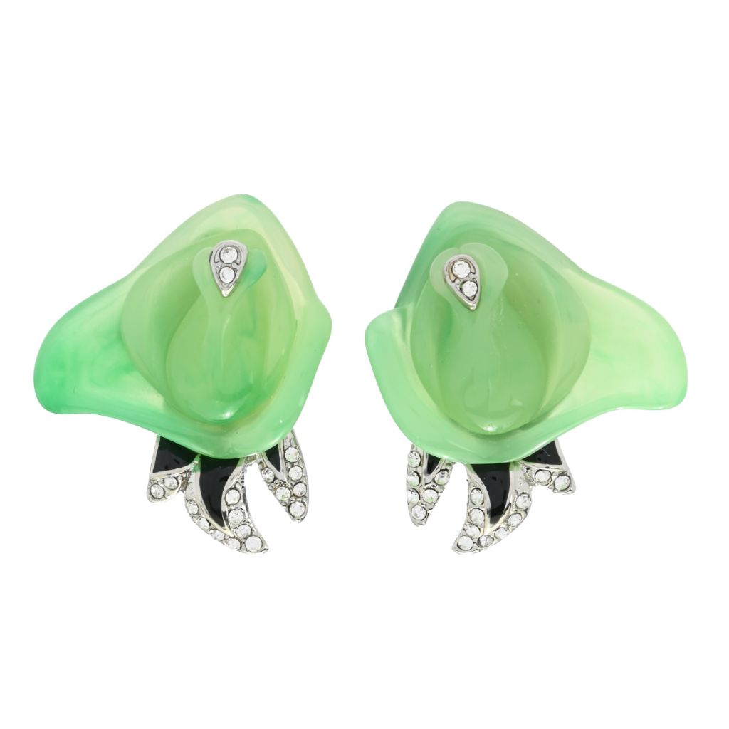 Kenneth Jay Lane Gold Plated Rhinestone Accented Rose Button Earrings