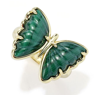 Aurelia 18K Gold Plated 15x8.5mm Choice of Carved Gemstone Butterfly Ring