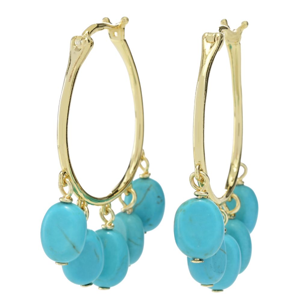 Aurelia 18K Gold Plated 8x6mm Turquoise Bead Fringe Hoop Earrings