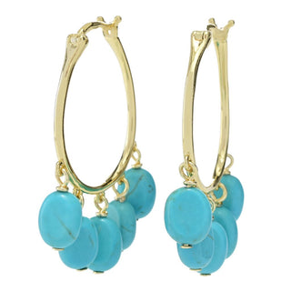 Aurelia 18K Gold Plated 8x6mm Turquoise Bead Fringe Hoop Earrings