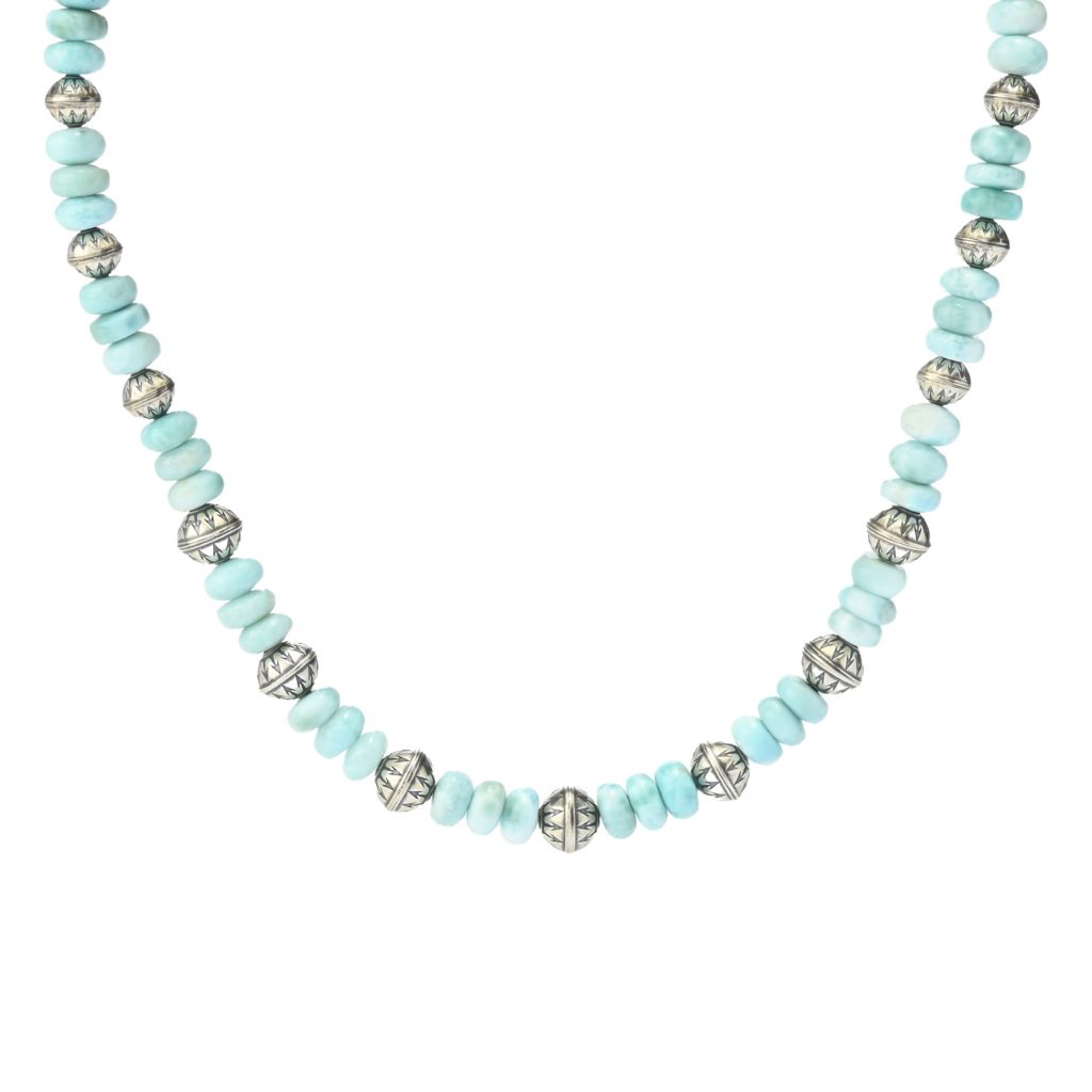 Southwest Elements Sterling Silver 8mm Larimar Rondelle Bead Necklace
