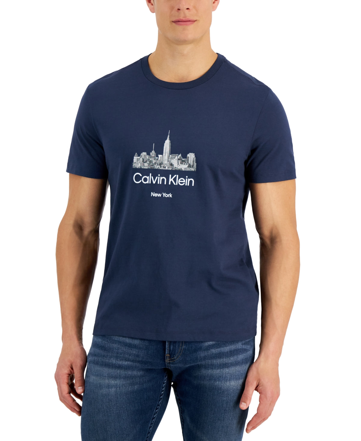 Calvin Klein Men's NYC Skyline Logo Crewneck T-Shirt - Blue, Small
