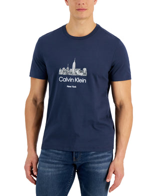 Calvin Klein Men's NYC Skyline Logo Crewneck T-Shirt - Blue, Small