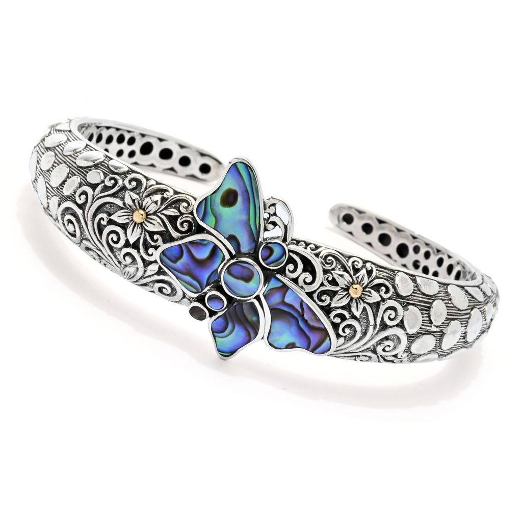 Artisan Silver by Samuel B. 18K Gold Accented Abalone Butterfly Bangle Bracelet