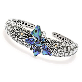 Artisan Silver by Samuel B. 18K Gold Accented Abalone Butterfly Bangle Bracelet