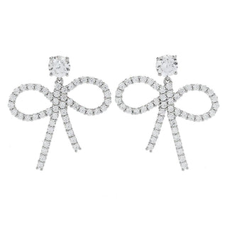 Brilliante Platinum Plated 4.94 DEW Simulated Diamond Bow Drop Earrings
