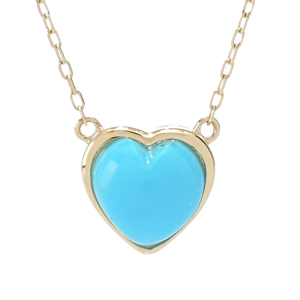 CIRARI 14K Gold Polished 7mm Heart Shape Turquoise Pendant w/ Chain