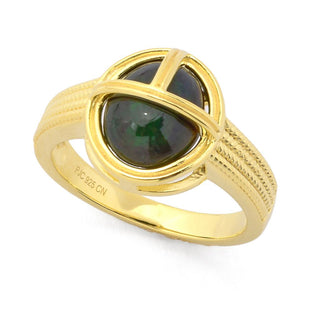 Passport to Egypt 18K Gold Plated 10x8mm Black Opal Scarab Stack Ring