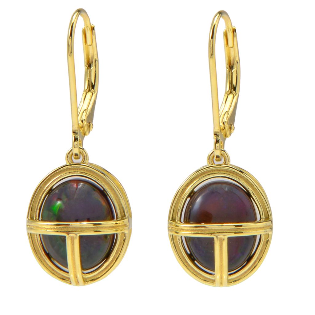 Passport to Egypt 18K Gold Plated 10x8mm Black Opal Scarab Drop Earrings