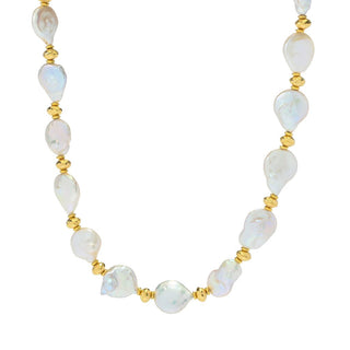 Perlaviva 18K Gold Plated 13.5-15.5mm Keshi Cultured Pearl Necklace