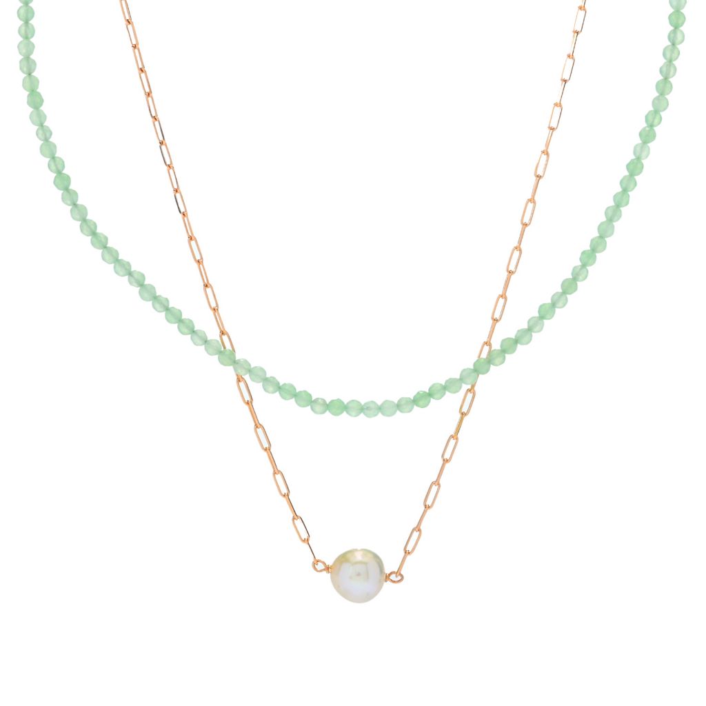 Perlaviva 10-10.5mm Cultured Pearl & Gem Double Strand Paperclip Necklace