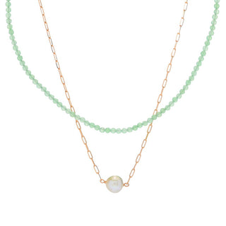 Perlaviva 10-10.5mm Cultured Pearl & Gem Double Strand Paperclip Necklace