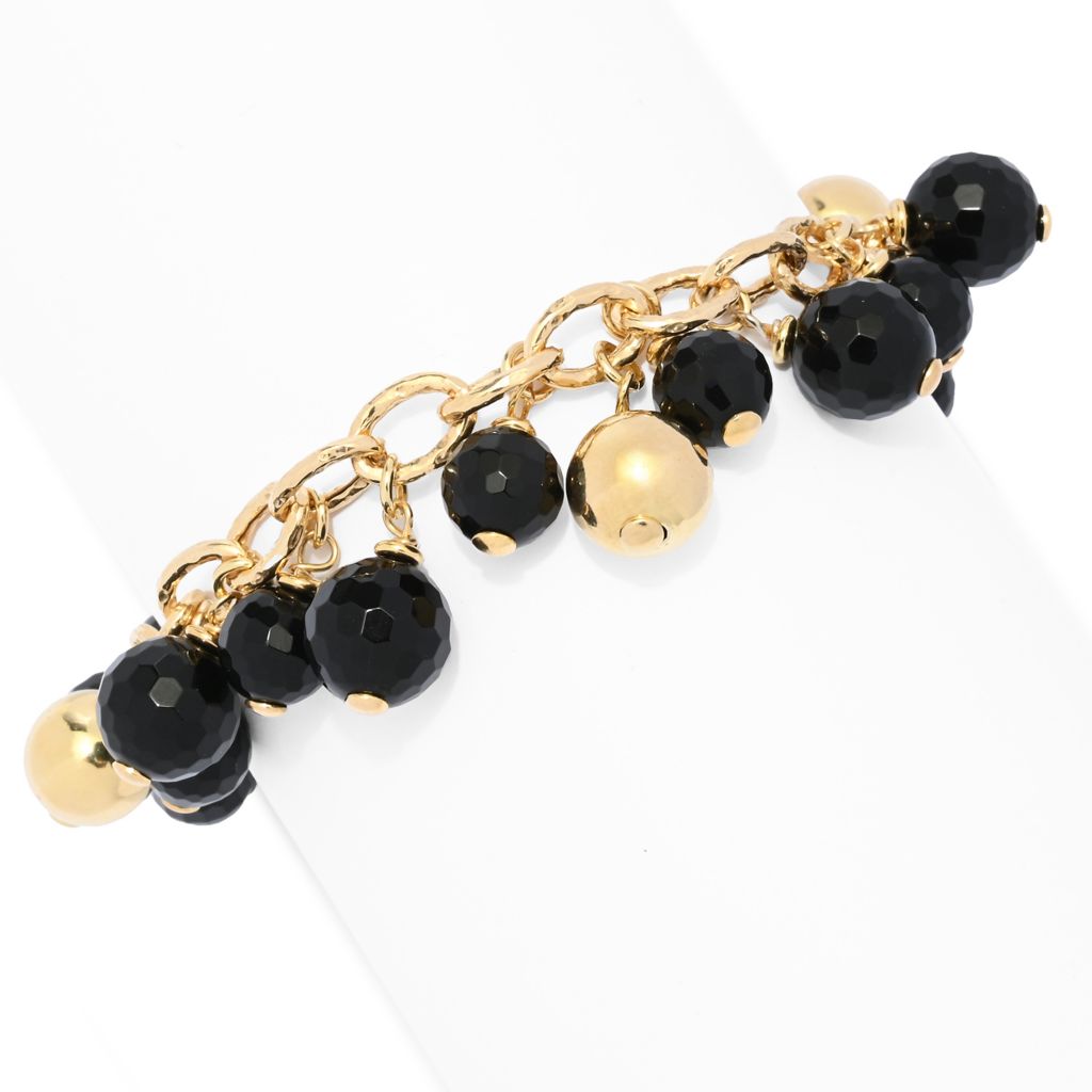 Verona Gioielli 18K Gold Plated Black Onyx Multi Charm 7.75" Bracelet