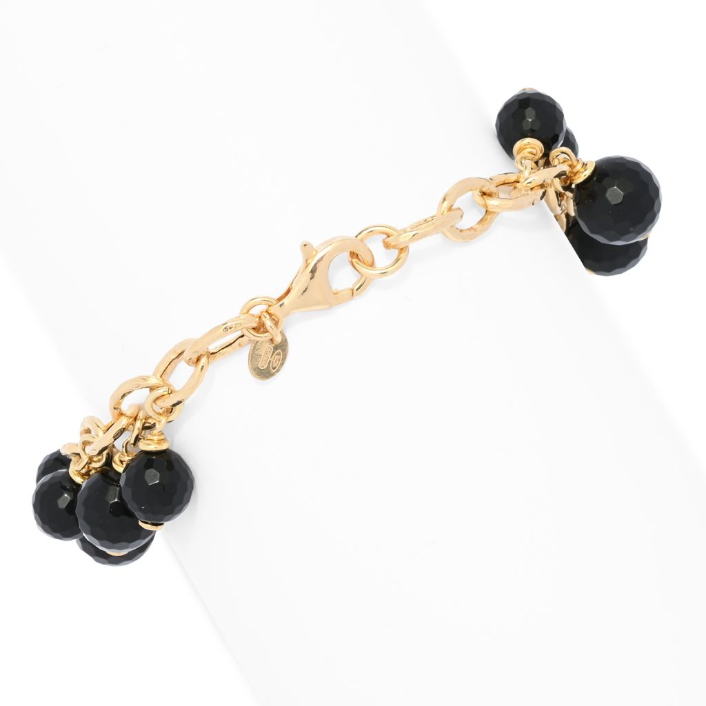 Verona Gioielli 18K Gold Plated Black Onyx Multi Charm 7.75" Bracelet