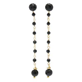 Verona Gioielli 18K Gold Plated Shiny Black Spinel Bead Drop/Stud Earrings