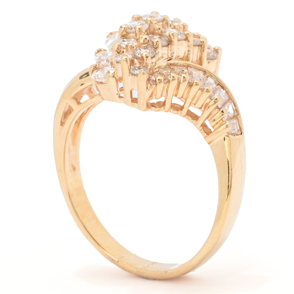 14K Gold Polished 1.50ctw Marquise, Baguette & Round Diamond Ring