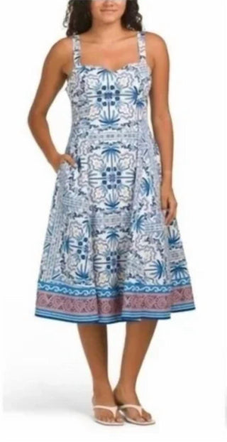 Avec Les Filles - Tile Print Sweetheart Midi Dress