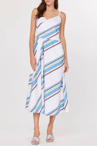 Current Air - Striped Heart Neck Wrap Midi Dress