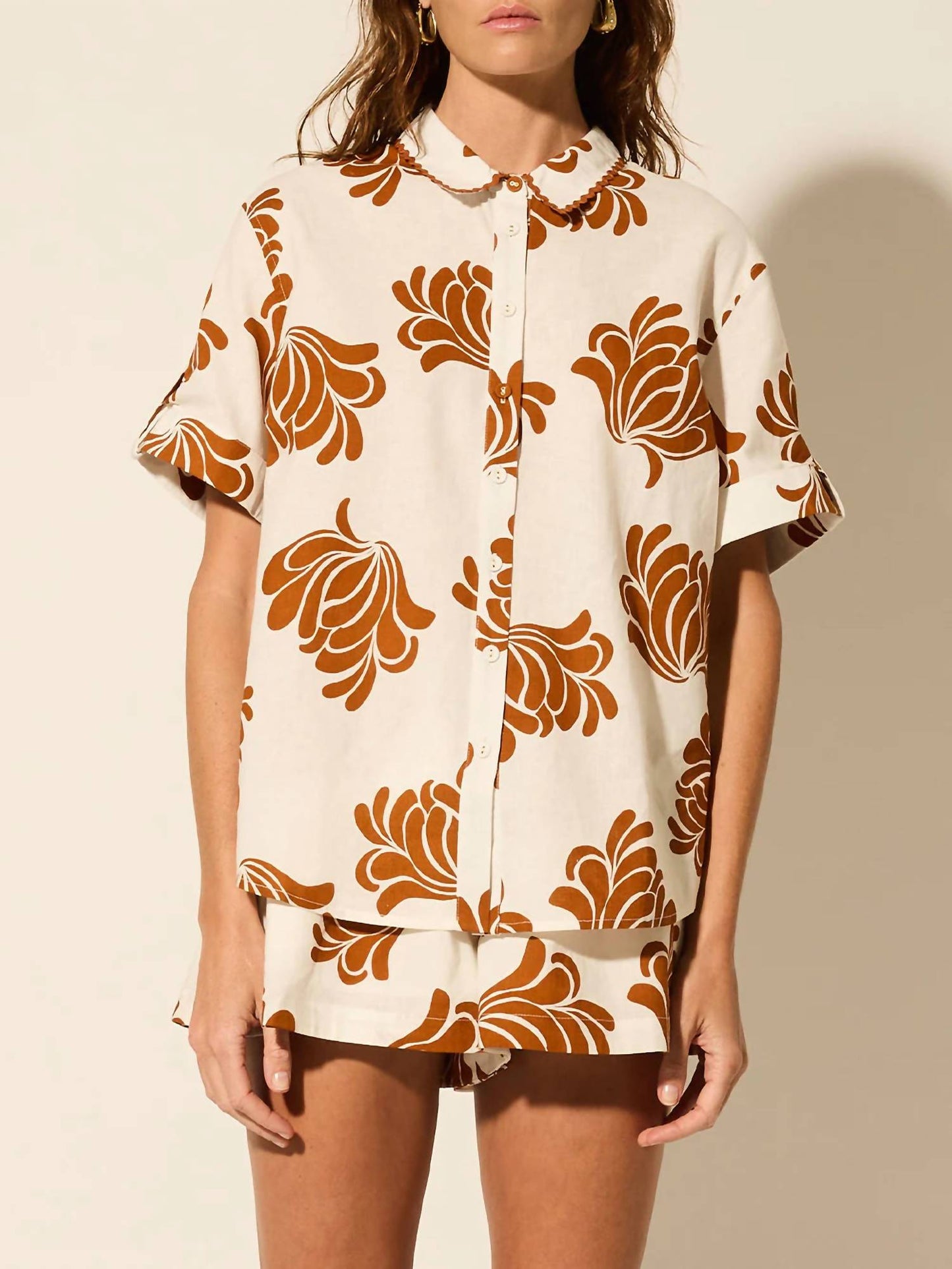 Kivari - Inza Print With Rick-rack Trim Details Shirt