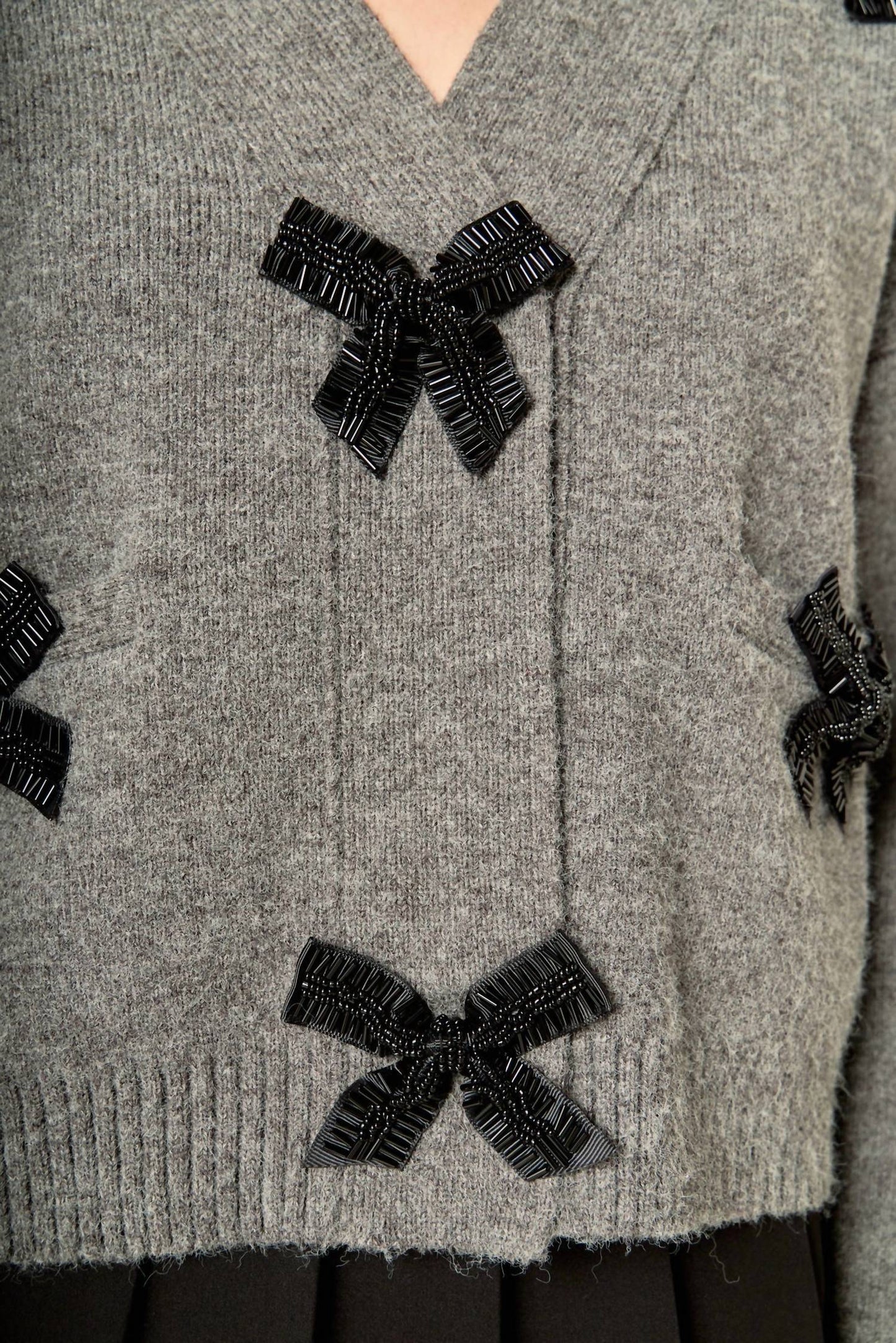 2.7 August Apparel - Chunky Cardigan with Beaded Big Bow