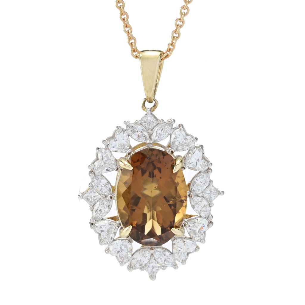Serge & Camille 14K Gold 5.75ctw Cognac Quartz & Lab Grown Diamond Pendant