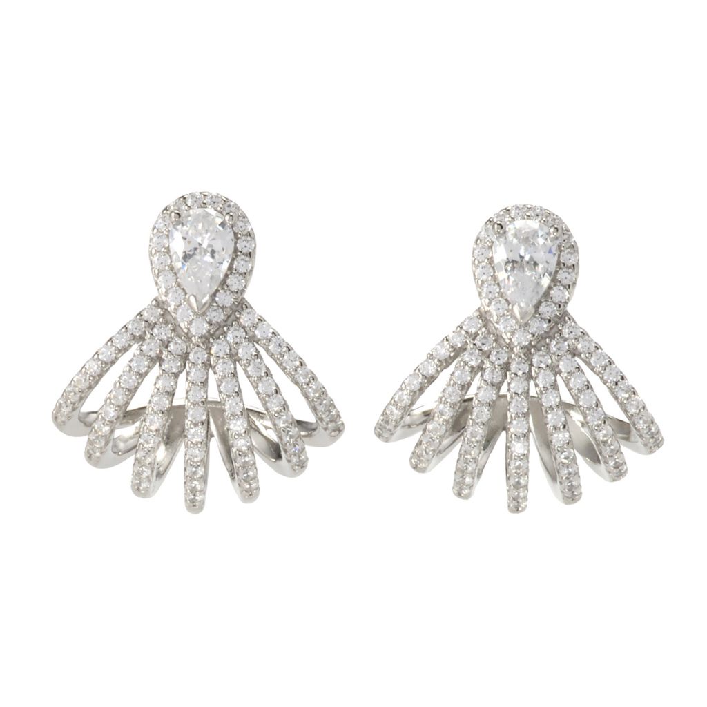 Brilliante Platinum Plated 3.03 DEW Simulated Diamond Ear Cuff Drop Earrings