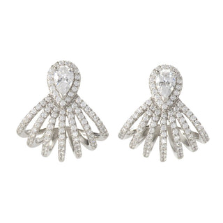 Brilliante Platinum Plated 3.03 DEW Simulated Diamond Ear Cuff Drop Earrings