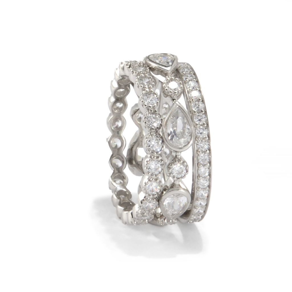 Brilliante Platinum Plated 4.46 DEW Simulated Diamond Set of 3 Stack Rings