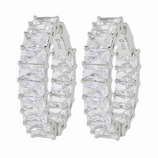 Brilliante Choice of Emerald or Oval Cut Simulated Diamond Hoop Earrings