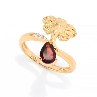 Passport to India Elephant 1.01ctw Red Garnet & Zircon Bypass Ring