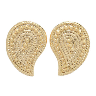 Passport to India 18K Gold Plated Polished Beaded Paisley Stud Earrings