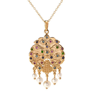 Passport to India Cultured Pearl & Multi Gemstone Peacock Gate Pendant w/ Chain