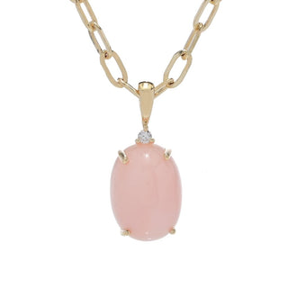 CIRARI 14K Gold 14x10mm Pink Opal & Diamond Pendant w/ Chain, 6.8 grams