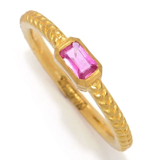 Cevherun 24K Gold Satin 0.31ctw Baguette Pink Sapphire Textured Ring
