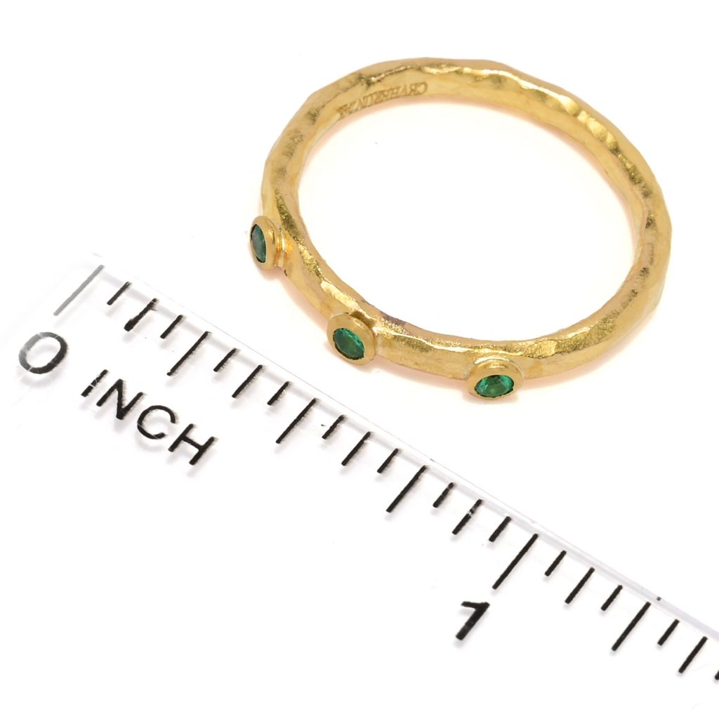 Cevherun 24K Gold Hammered Choice of Precious Gemstone 3-Stone Band Ring