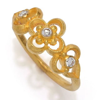 Cevherun 24K Gold Satin Diamond Accent Triple Quadrant Filigree Ring