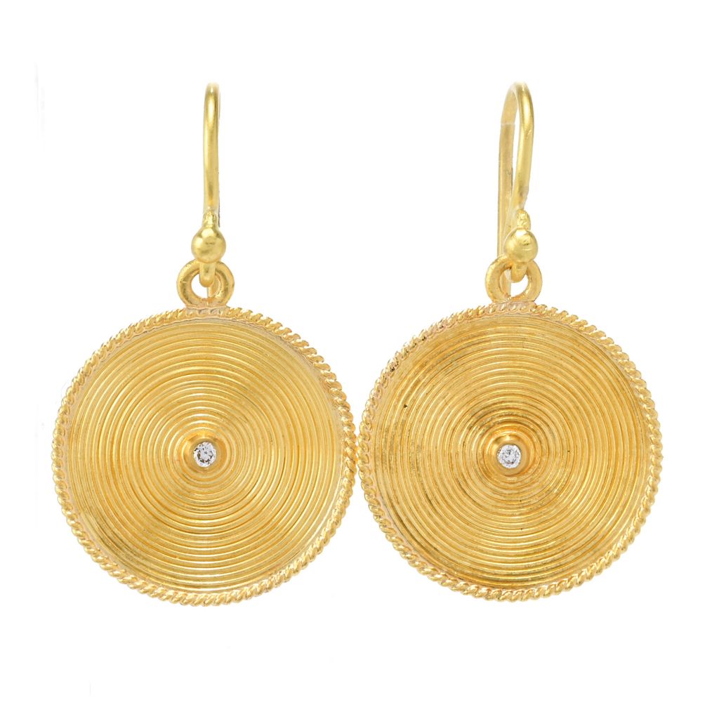 Cevherun 24K Gold Satin "Africa Sun" Diamond Accented Drop Earrings