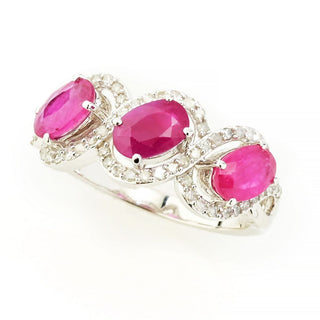 Gem Treasures 14K White Gold 2.10ctw Burmese Ruby & Diamond Halo Ring
