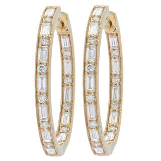 Morris & David Choice of 14K Gold 1.26ctw Baguette & Round Diamond Hoop Earrings