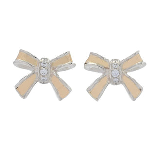 Artisan Silver by Samuel B. 18K Gold Accented White Topaz Bow Stud Earrings