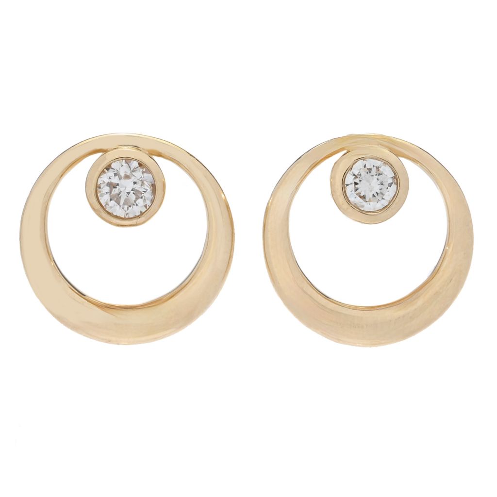 Beverly Hills Elegance 14K Gold 0.34ctw Bezel Set Diamond Circle Stud Earrings