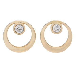 Beverly Hills Elegance 14K Gold 0.34ctw Bezel Set Diamond Circle Stud Earrings