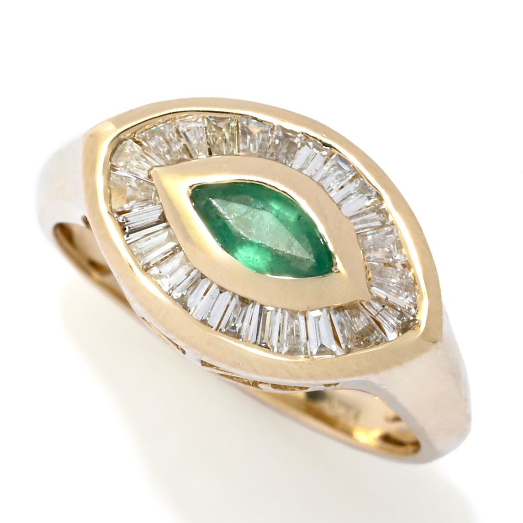 Beverly Hills Elegance 14K Gold 0.62ctw Emerald & Diamond Evil Eye Ring