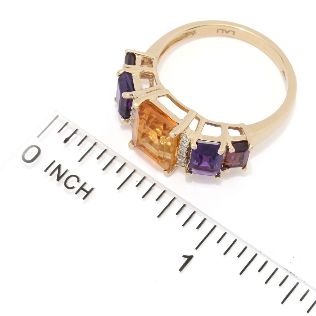 LALI Jewels 14K Gold 4.40ctw Citrine, Amethyst, Rhodolite & Diamond Ring
