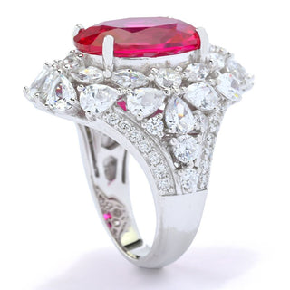 Brilliante Platinum Plated 12.92 DEW Simulated Ruby & Diamond Ring