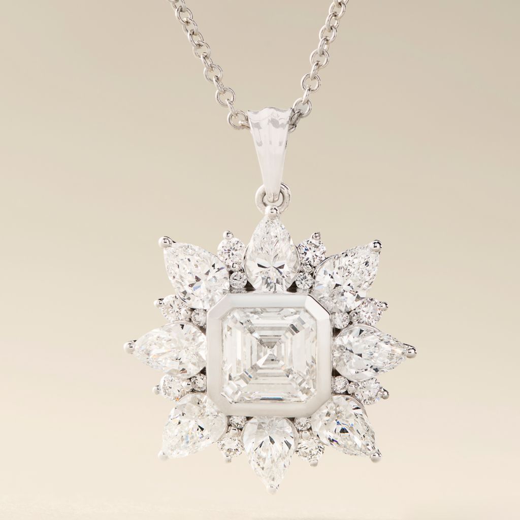 Peace Jewelers 14K Gold 3.00ctw Asscher, Pear & Round Lab Grown Diamond Pendant