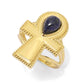 Passport to Egypt 18K Gold Plated 8x6mm Pear Shape Lapis Ankh Cross Ring